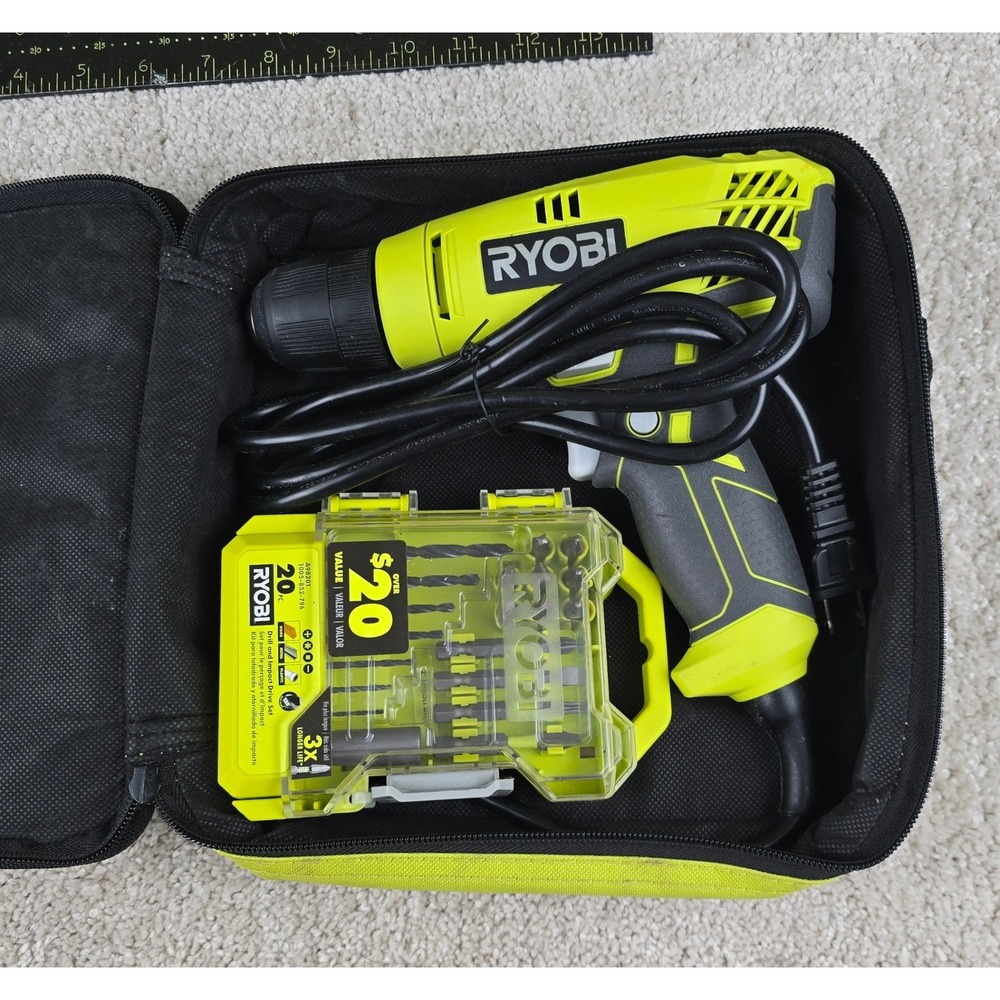 Ryobi Corded Drill and Bit Set Green Model D430 20 Piece Accessory Kit